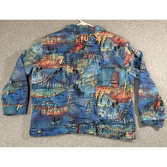 Chico's Jacket Women's Size 1 Medium Linen Cotton Abstract City Jacket Shacket‎ - Picture 3 of 10